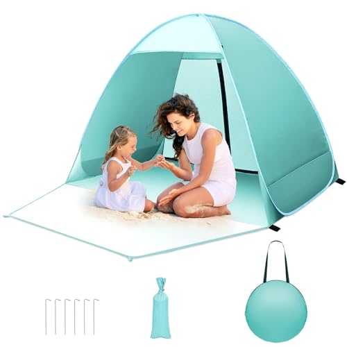Beach Tent, Anti-UV 50+ Beach Tent with Zippered Back Door, Beach Shelter, 1-2 Persons, Small Packaging for Sun Protection, Beach, Garden
