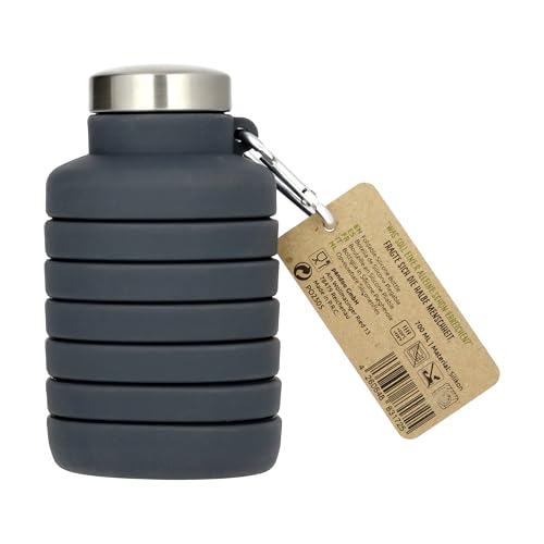 pandoo 700ml Collapsible Silicone Bottle - BPA Free, Leak Proof and Reusable - Lightweight Sports Water Bottle for Outdoor, Travel, Fitness - Black & Lilac (Black)