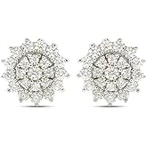 SAVEARTH DIAMONDS 1.40 cttw Round Cut Lab Created Moissanite & Lab Grown Diamond options, G-H Color Diamond Halo Cluster Stud Earrings in 14k Gold Over Sterling Silver Jewelry, (VS-SI Clarity)