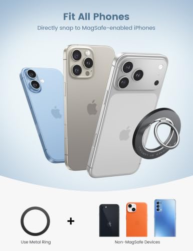 Lamicall Magnetic Phone Ring Grip for MagSafe - 360° Rotation Strong Magnet Finger Ring Holder Grip Stand, Mag Safe Kickstand Accessories for Mom iPhone 17 16 15 14 Air Pro Max, Androids, Misty Black