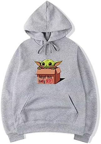 Cartoon Baby Yoda 3D Printed Hoodie for Adult & Kids Classic Black Long Sleeve Drawstring Pullover Christmas Mandalorian Lightweight Hooded Sweatshirt with Pocket