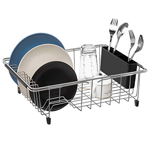 SANNO Expandable Dish Drying Rack, Large Dish Rack Adjustable Deep Dish Drainer with Removable