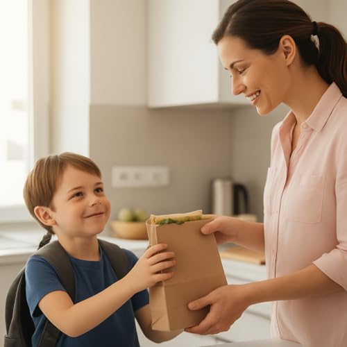 Small Kraft Paper Bags 14+5x24cm, Pack of 100 | Ecological and Recyclable, for Sandwich, Bread, Snacks, Resistant, Food Use, Hospitality