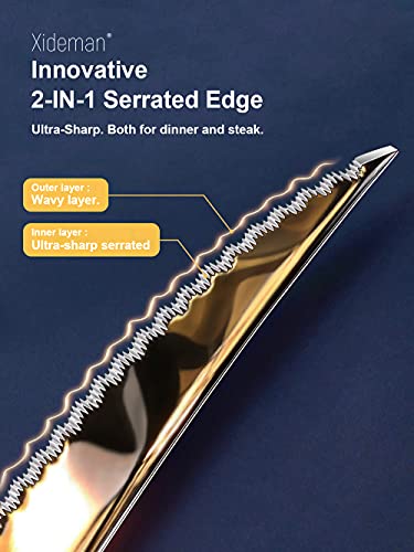 Xideman® Juego de cubiertos modernos martillado con cuchillo serrado 2 en 1 ultra afilado, Cubertería de 16-piezas de acero inoxidable 18/10, Cubiertos Set chapados en titanio para 4 personas (Negro)