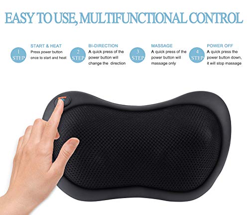 Neck Massager Pillow with Heat - Shiatsu Back and Shoulder Massager with Deep Tissue Kneading, Electric Back Massage for Full Body, Relaxation at Home, Car & Office