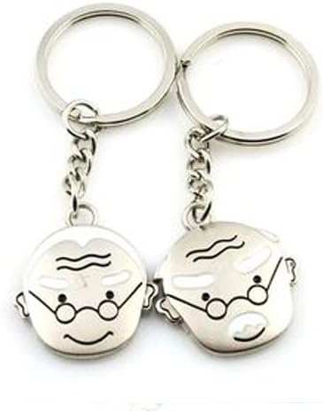 Humorous Old Man and Women Personalized Key Chains, High Quality Metal Couples Key Ring Holder
