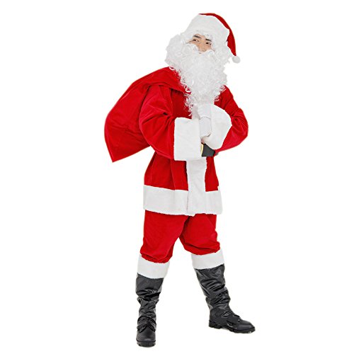 Teen/Men's Perfect Skinny Santa Costume - Including Gear - Coat, Pants, Belt, Boot Covers, Hat, Wig, Beard, Gloves and Santa Sack, STD Size
