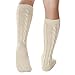Women Slipper Crew Floor Non Skid Socks House Cable Knit Leg Warmers Knee High Length for Winter Solid Ivory