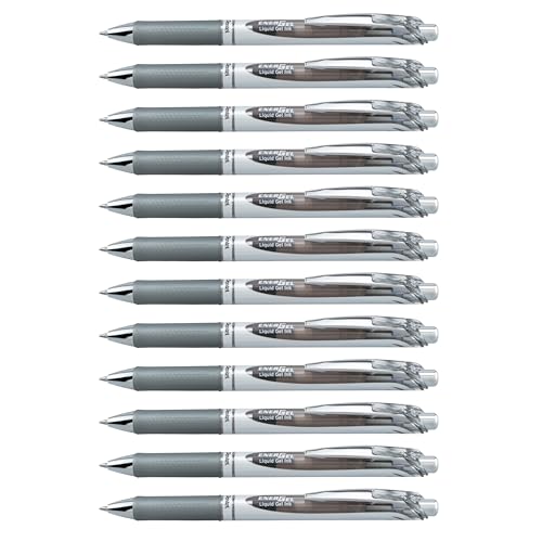 Pentel BL77-NX EnerGel Retractable Gel Rollerball Pen, Refillable, 0.7mm Tip, Grey ink (Pack of 12)