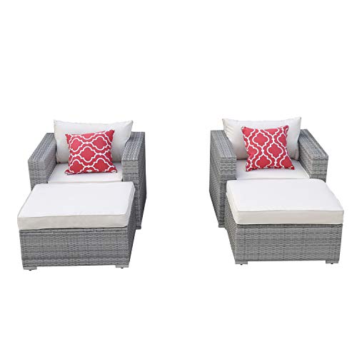 Do4U 4 Pieces Outdoor Patio Furniture Sectional Conversation Set, All-Weather Wicker Rattan Sofa ...