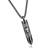 Molike English Lord's Prayer Stainless Steel Cross Bullet Pendant Chain Necklace for Men, 22