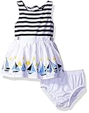 Nautica Baby Girls' Border Sail Print Dress, Sail White, 18 Months