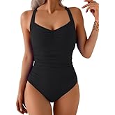 B2prity One Piece Swimsuit for Women Tummy Control Slimming Bathing Suit Push Up Ruched Curvy Double Lined Cruise Swimwear