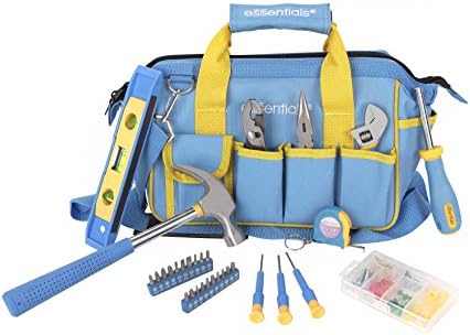 Around The House Tool Set Bundle with 27 LED Work Light and Folding Lockback Utility Knife (35 Piece Blue)