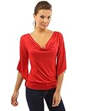 PattyBoutik Women's Cowl Neck Cut Out Asymmetrical Sleeve Blouse