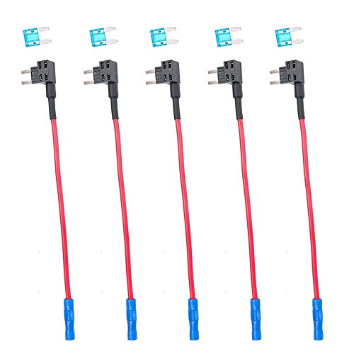 MUYI Add a Fuse 5 Pack Auto Circuit Fuses Tap Adapter for Mini Blade Fuse 14 Gauge Wire 15Amp