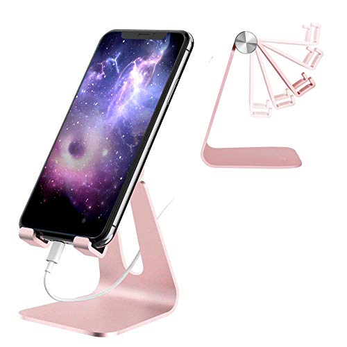 Adjustable Cell Phone Stand, CreaDream Phone Stand, Cradle, Dock, Holder, Aluminum Desktop Stand Compatible With iPhone Xs Max Xr 8 7 6 6s Plus 5s Charging, Accessories Desk,All Smart Phone-Rose Gold
