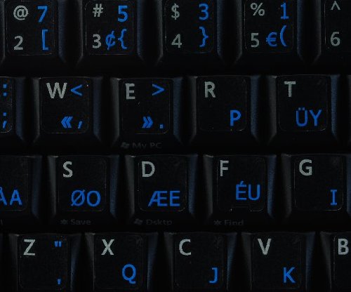 PROGRAMMER DVORAK KEYBOARD STICKER WITH BLUE LETTERING ON TRANSPARENT BACKGROUND FOR DESKTOP, LAPTOP AND NOTEBOOK