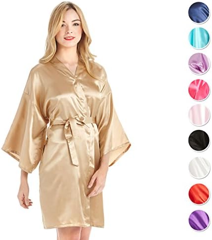 MEVNI Women's Kimono Robe, Short, Gold, Extra Large