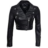 Infinity Women&rsquo;s Chic Black Cropped Leather Biker Jacket 16