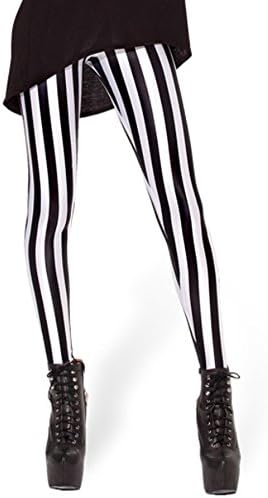 Woman Galaxy Leggings Black White Vertical Stripe Print Plus Size