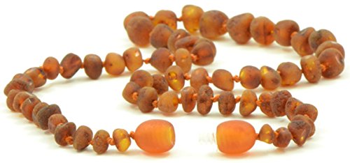 Baltic Amber Teething Baby Necklace - Hand-Made from Raw Genuine Baltic Amber Beads - Raw Cognac Amber - 14.1 inches (36 cm)