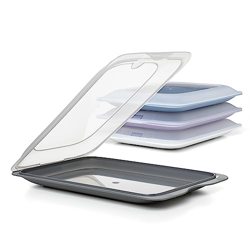 Porta Affettati per Frigorifero Fresh | Set di 4 Standard | Contenitori per Alimenti, Impilabili | Adatti a Microonde, Congelatore e Lavastoviglie | Senza BPA, 17x3,2x25,2cm, Colori Pastello