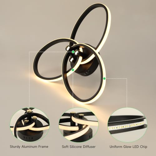 OTREN 47 cm 40 W LED Living Room Ceiling Lamp with Remote Control | 3000K-6500K, Night Light, Timer, Memory Function, Black Ceiling Light for Bedroom, Kitchen