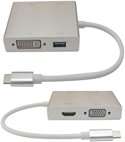 Type-C to HDMI &amp; VGA &amp; DVI &amp; USB3.0 Adapter for Four Displays, Used in New MacBook, ChromeBook and Surface connected Televisions, Monitors and Projectors etc.