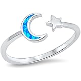 Sterling Silver Celestial Star &amp; Moon Open Ring Sizes 2-10 Colors Available