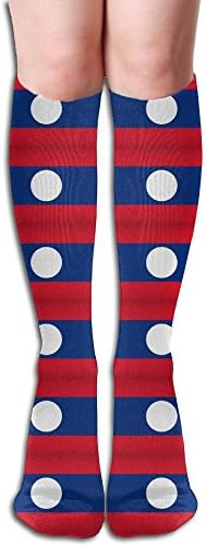 Unisex Laos Large Flag Design Elastic Long Socks Compression Knee High Socks ( 50cm )For Sports, Running, Travel