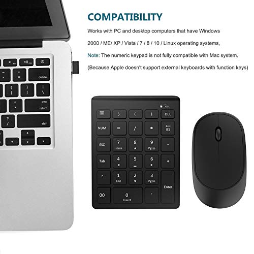 Number Pad and Mouse Combo, Lekvey 2.4G Wireless Portable 28-Key Financial Accounting USB Numeric Keypad and Mouse for Laptop Desktop Computer PC Surface Pro,etc