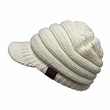 Hatsandscarf CC Exclusives Women's Ribbed Knit Hat with Brim (YJ-131) (Ivory Amazon)