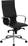 High Back Black Ribbed Upholstered Leather Executive Swivel Office Chair