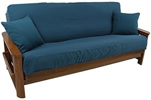 Blazing Needles Solid Twill 8" to 9" Futon Cover Set with 2 Throw Pillows (Set of 3), Full, Spice