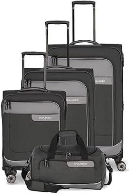 4-Rad Koffer Set Weichschale aus recyceltem Material, Größen L/M/S + Reisetasche, Gepäck Serie VIIA: Trolley Set mit Handgepäck im IATA Bordgepäck Maß