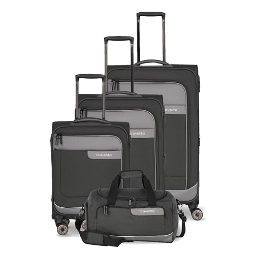 4-Rad Koffer Set Weichschale aus recyceltem Material, Größen L/M/S + Reisetasche, Gepäck Serie VIIA: Trolley Set mit Handgepäck im IATA Bordgepäck Maß