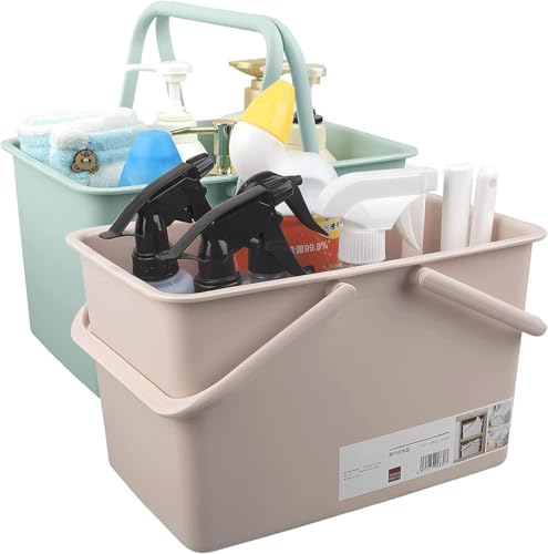 ORCHID M® 2 Pack Cleaning Supplies Caddy, Portable Plastic Shower Caddy Storage Organizer Basket/Bucket with Handles for Household, Bathroom, Kitchen, College Dorm Room Essentials, Green and pink