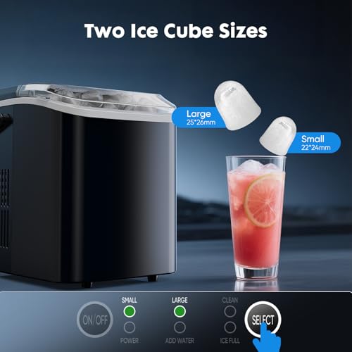 Sweetcrispy Quiet Countertop Ice Maker, 26 lbs per Day, 9 Bullet Ice Cubes in 6 Mins, Portable Ice Machine with Handle, Self-Cleaning, Compact for Home RV Camping Party, Dark Black