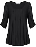 Messic Womens Round Neck Pleated Front Half Sleeve Tunic Top