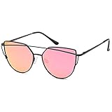 QINKY Womens Cateye Aviator Metal Frame Cross Bar Sunglasses with Mirror Flash Flat Lens - Choose Your Variation