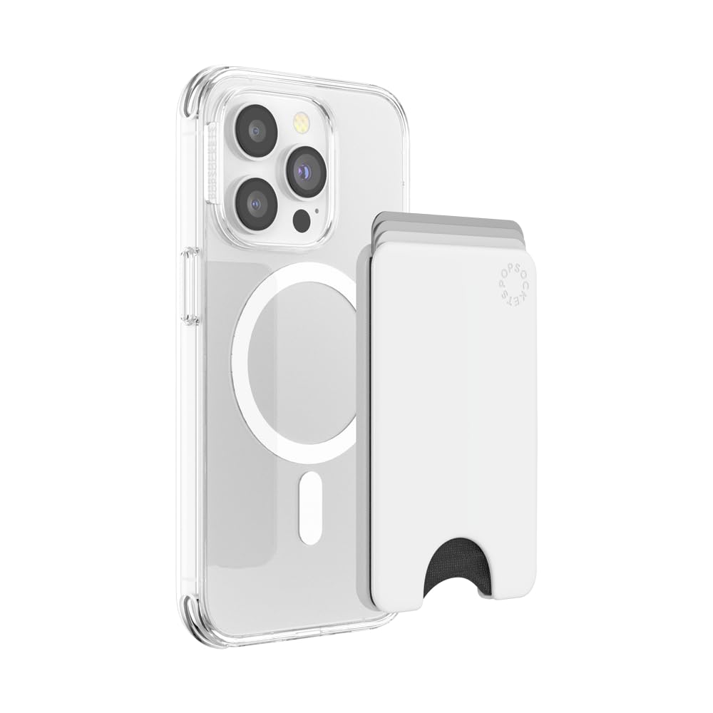 PopSockets Phone Wallet for MagSafe, Phone Card Holder with Grip, White - White