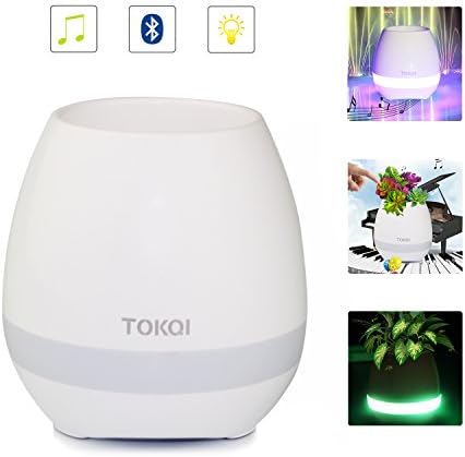 Smart Music Flower Pot Flowerpot, Maxchange White Rechargeable Stereo Bluetooth Speakers Wireless for Bedroom Office Home [Play Piano Sound / Music by Touching Flower][Seven Colored Breathing Lamps]