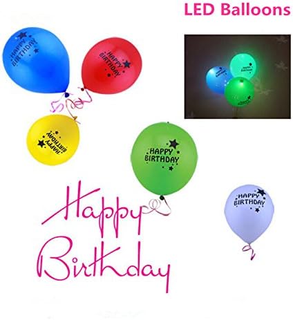 Yhsatpow Printed Happy Birthday LED Light up Balloons Mixed Colors 10 pack for Your Birthday Party Decoration (Safe for kids/Children)