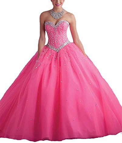 HZCQ Women's Tulle Prom Gown Sweet 17 Formal Quinceanera Dress 14 Pink Panther