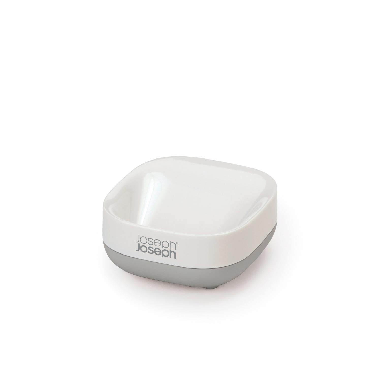 Joseph Joseph Bathroom Slim, Compact, Soap Dish Holder with non-slip base - White/Grey
