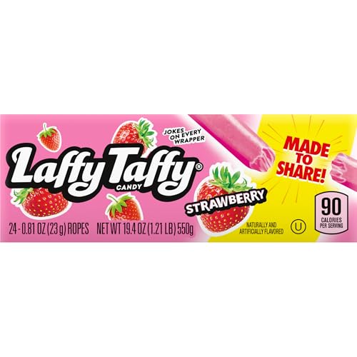 LAFFY TAFFY ROPE CANDY, STRAWBERRY FLAVOR, 0.81 OUNCE ROPES (PACK OF 24)