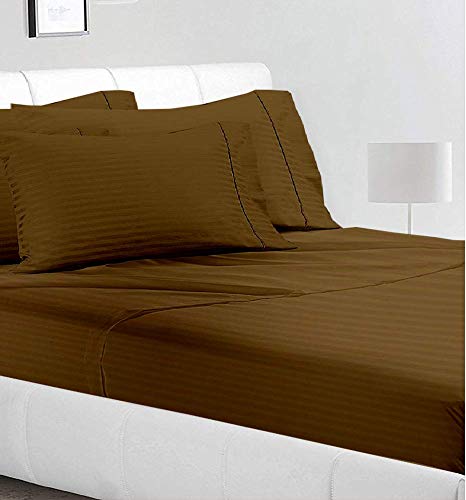 RV Mattress Short Queen Sheet Set 400 Thread Count Egyptian Cotton -Made for RV, Camper & Motorhomes 4 Pcs Sheet Set 15" deep Pocket Short Queen Taupe Stripe