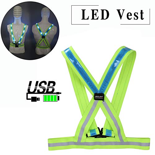 MORLIGHT LED Reflective Vest Adjustable Rechargeable High Visibility Safety Vest Gear for Night Running, Dog Walking, Jogging, Cycling, Motorcycling - Blue