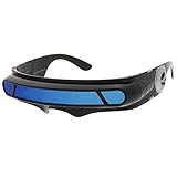 sunglassLA - Futuristic Cyclops Shield Colored Mirror Mono Lens Wrap Sunglasses 147mm (Black/Blue Mirror)